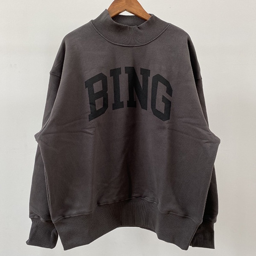 Anine Bing Charcoal Sweatshirt with Black BING Chest Logo